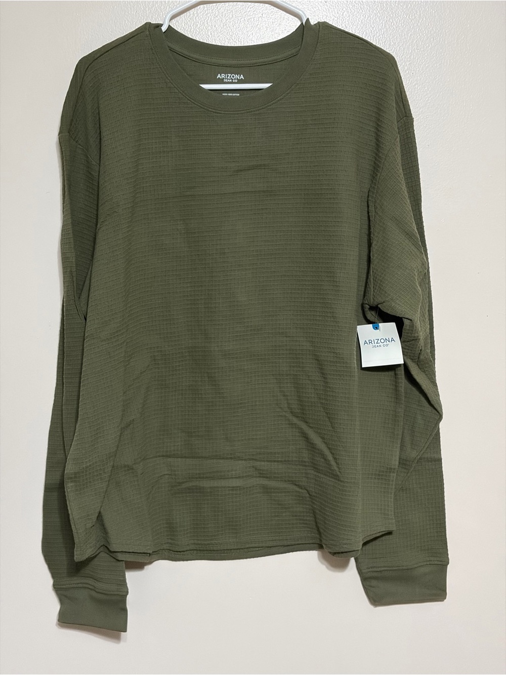 Arizona Jean Company Olive Green Waffle Crewneck Pullover